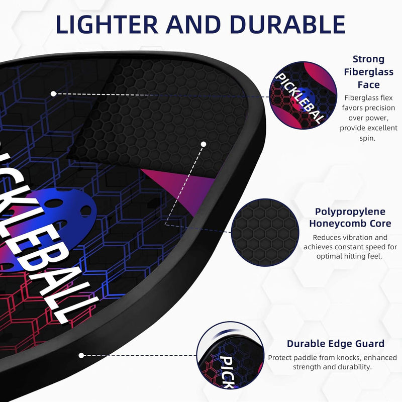 Topfinder Pickleball Set, Fiberglas Pickleball Schläger Paddle Set mit 2/4 Schlägern, 4 Bällen & 1 T