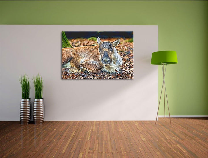 junger Elch Deluxe Format: 100x70 cm auf Leinwand, XXL riesige Bilder fertig gerahmt mit Keilrahmen,