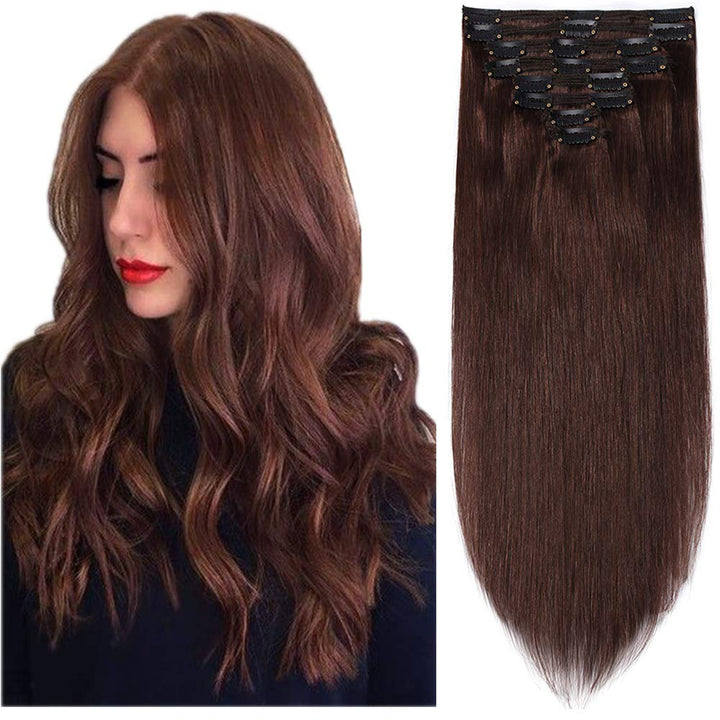 SEGO Clip in Extensions Echthaar Doppelt Tressen Haarverlängerung 8 Teilig 100% Remy Hair für Komple