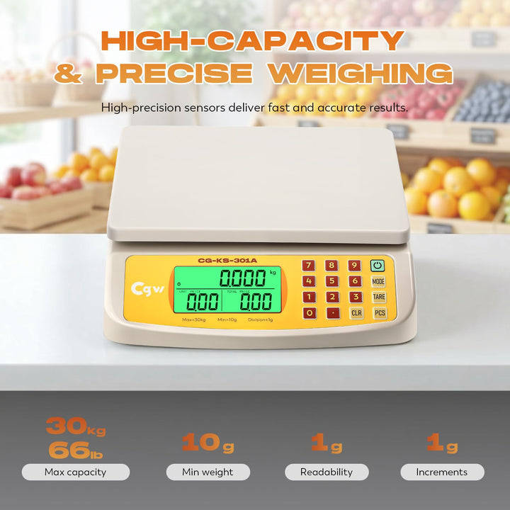 CGOLDENWALL Digitale Küchenwaage 30kg/1g Kommerzielle Preisberechnungswaage, KG/LB/OZ Umstellung, LC