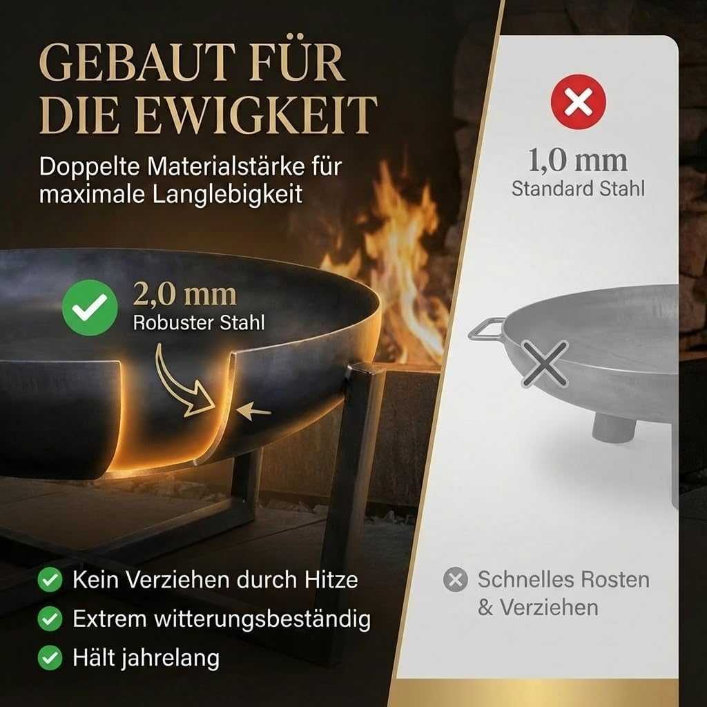SOUK ONE Feuerschalen, Feuerschale Ø 60 cm - Feuerstelle für den Garten, Funkenschutz, Terrasse und