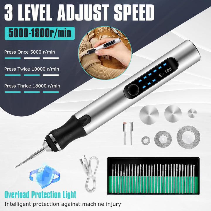 Elektrischer Gravierstift, DIY Gravur Werkzeug Set, Gravierwerkzeugsatz, USB Wiederaufladbar, Tragba