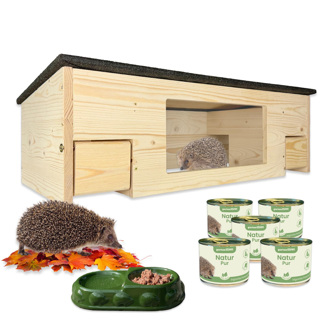 GARTENETAGE Igel-Fütterungsset mit Igelfutterhaus & Beobachtungsfenster – Sicheres Igelfutterhaus mi