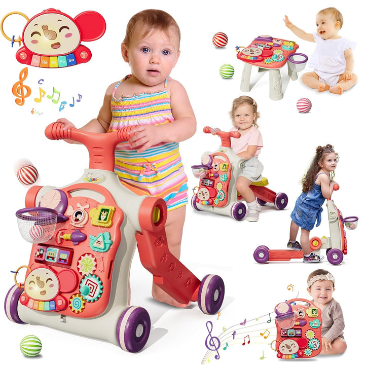 HYES 5 in 1 Lauflernwagen, Baby Spiel und Lauflernhilfe mit Musik und Abnehmbarem Spielboard, Laufwa