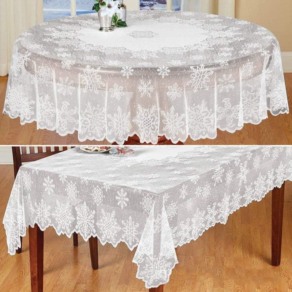 BSTCAR Spitzen-Tischdecke, rund, aus weisser Spitze, 180 cm, Stoff aus weisser Spitze