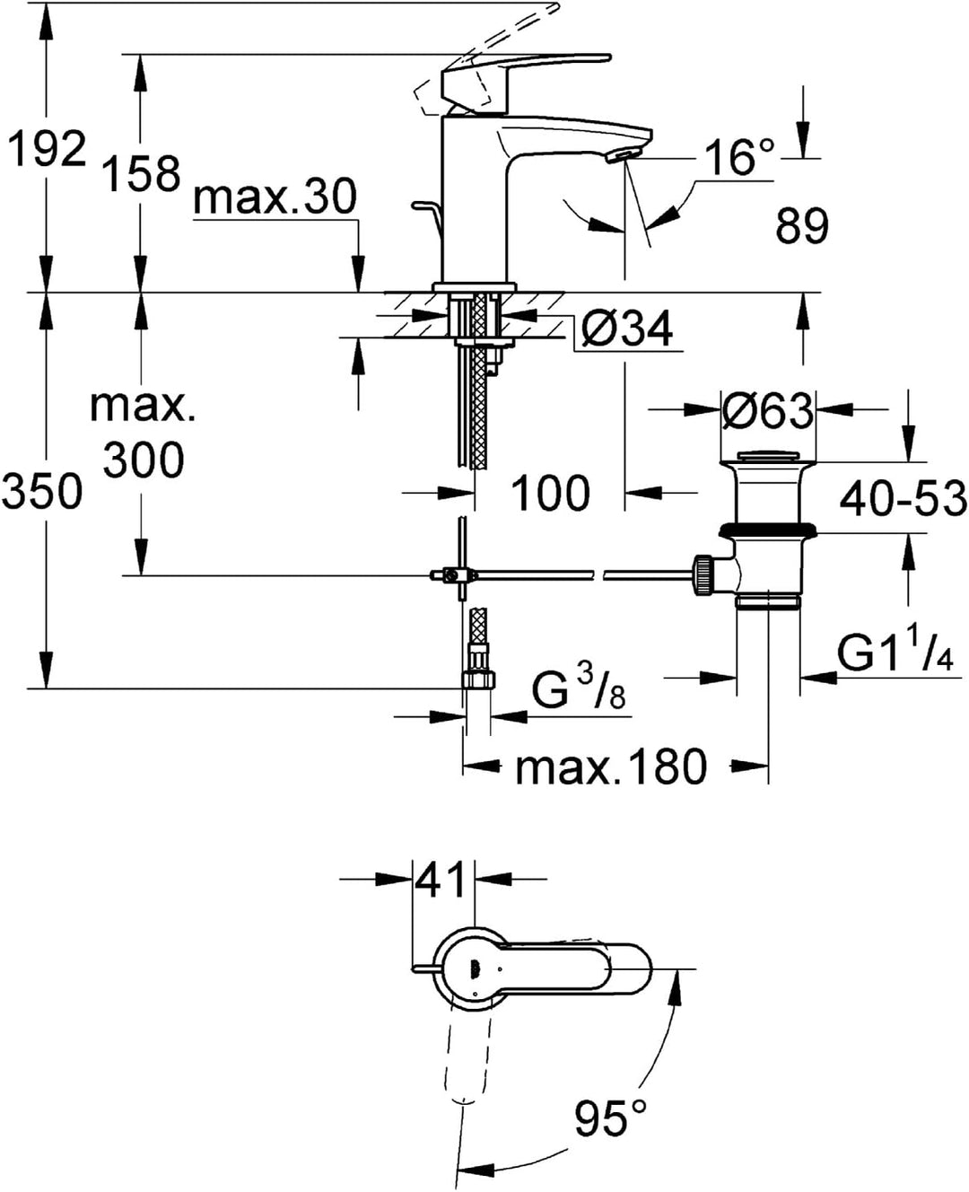 Grohe 2338720E Eurostyle Cosmopolitan, Badarmatur - Einhand-Waschtischbatterie, mit Zugstange, Energ