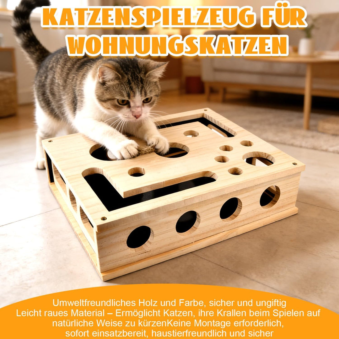 Katzenkratzpuzzle Anreicherungsbox, Katzen Kratzbrett, 30X25CM Holz Katze Nagelfeile Kratzanreicheru