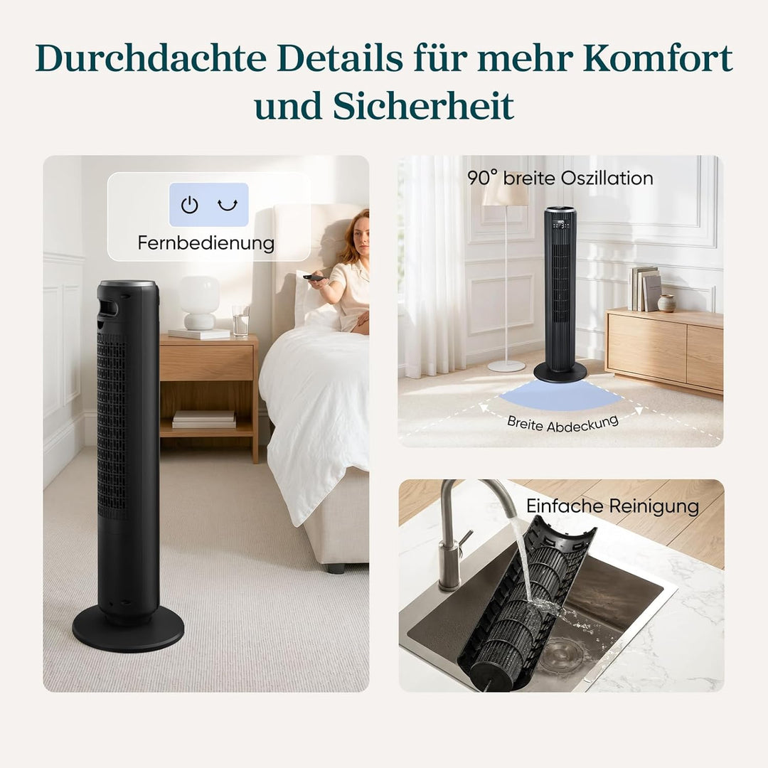 Levoit - DC Motor Turmventilator - 20dB sehr leiser Ventilator - 4 Modi/12 Stufen/12 Std Timer - Fer