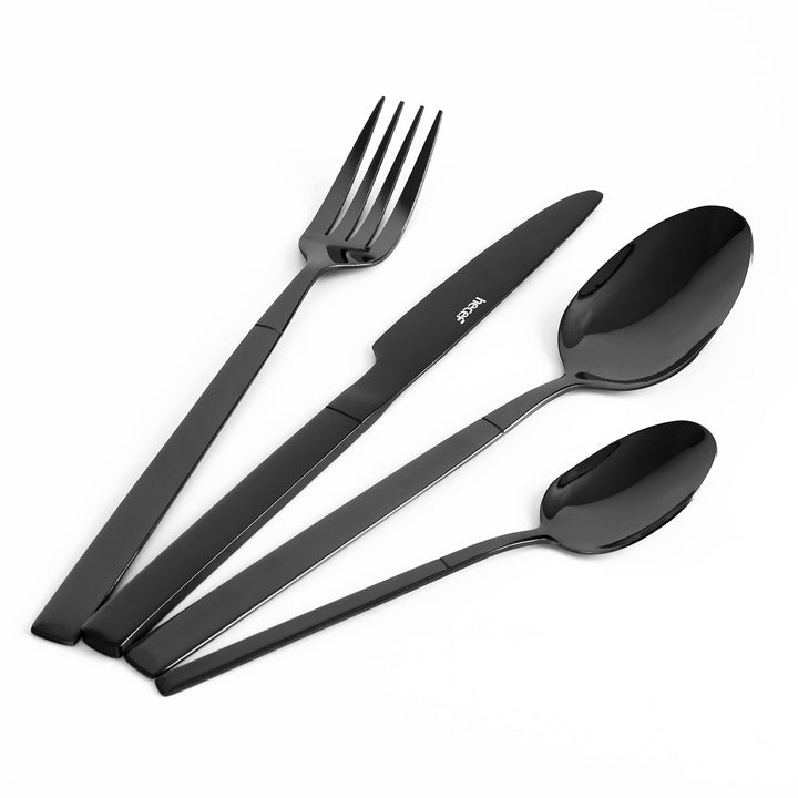 hecef Besteck Set Schwarz 16-teilig, Essbesteck Set für 4 Personen aus 18/0 Edelstahl mit Titanbesch