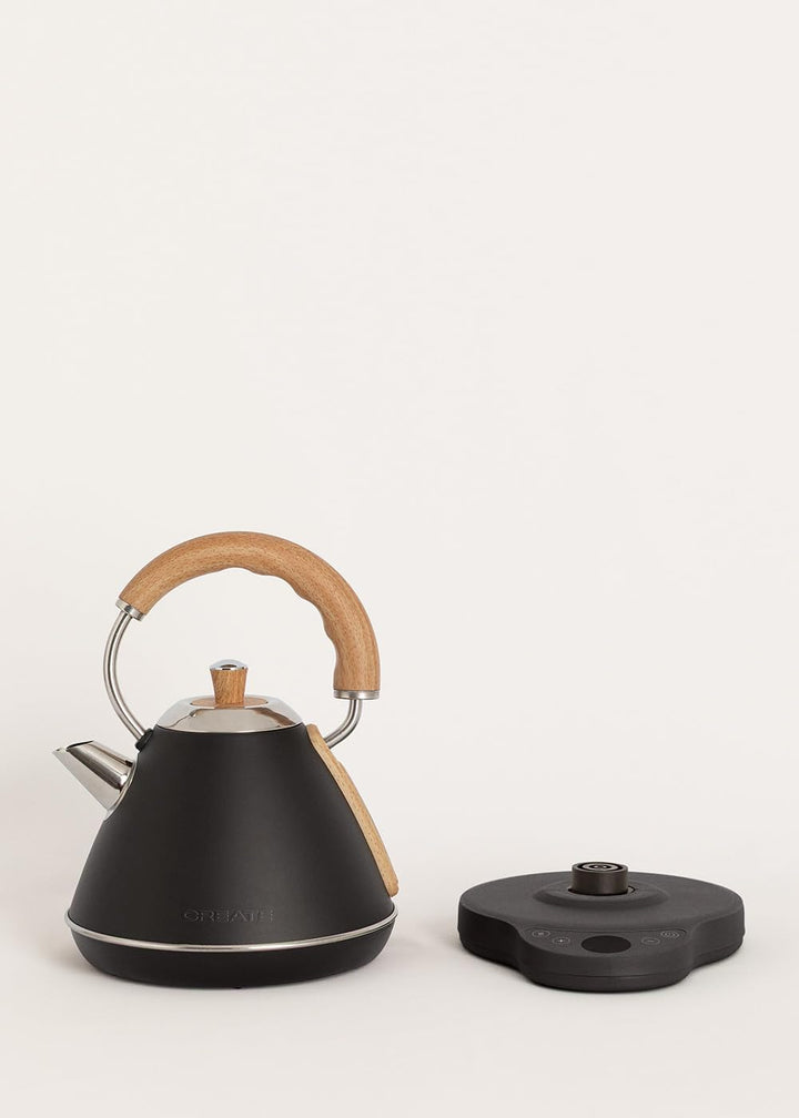 CREATE/KETTLE RETRO PRO/Wasserkocher mit Temperaturregelung 1L Schwarz/Automatische Abschaltung, Sch