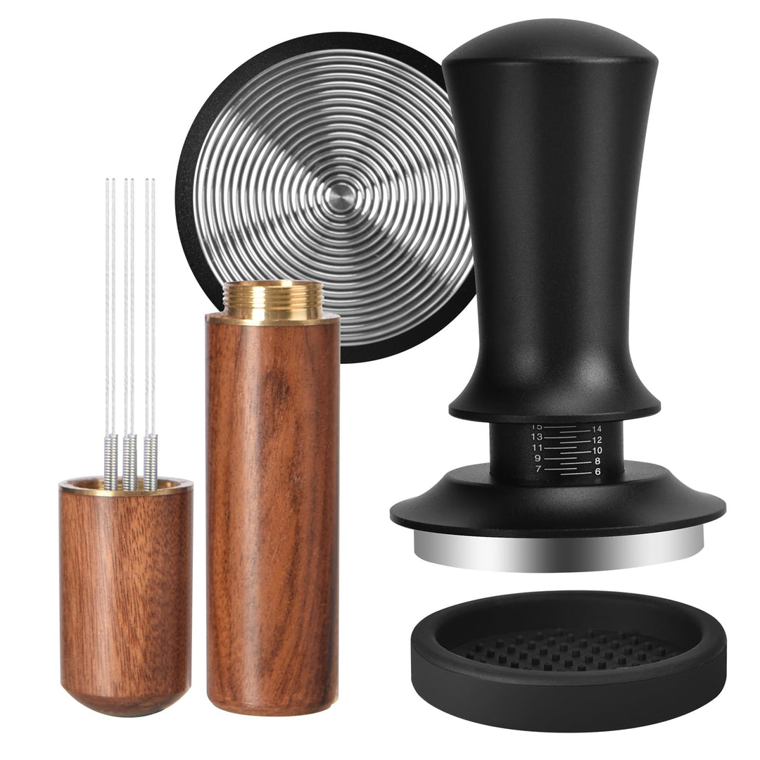Kaffee Tamper Set 51mm, Kaffee Espresso Tamper, Kaffeerührer Werkzeug Espresso, inkl. Holzgriff, Ska