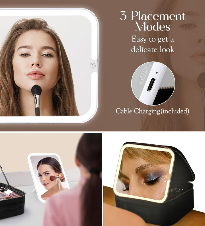 Luxspire Make-up-Koffer, Kosmetikkoffer mit abnehmbarem beleuchteten Spiegel, tragbare Kosmetiktasch
