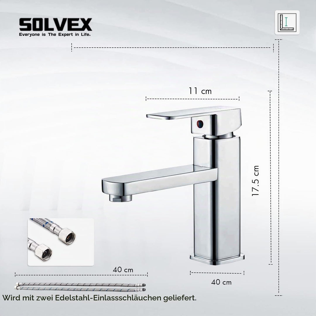 SOLVEX Wasserhahn Bad, Eckig Einhebelmischer Waschbecken, Wasserhahn Bad, Badezimmer Wasserhahn Hohe