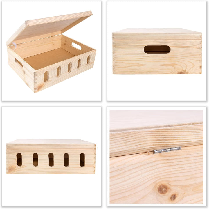 Creative Deco XL Grosse Holzkiste mit Deckel und Öffnungen | 40 x 30 x 14 cm (+/-1cm) | Erinnerungsb