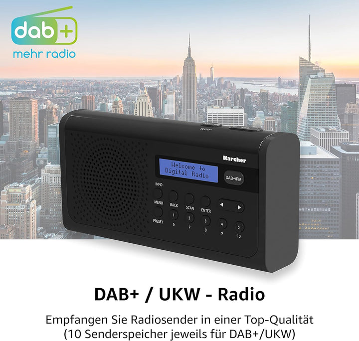 Karcher DAB 2405 - tragbares DAB+ Radio (DAB+/UKW, Küchenradio mit Netz/Akkubetrieb, Lautsprecher, K