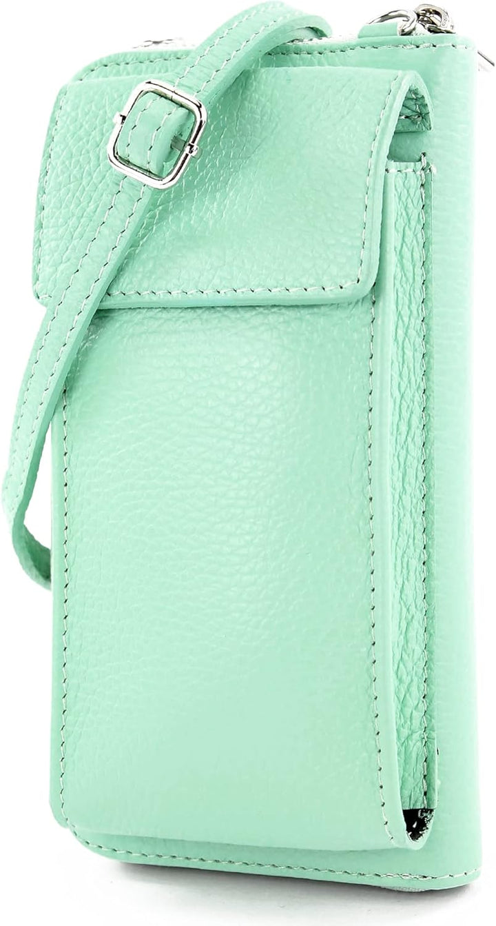 modamoda de - P06 - ital. Damen Umhängetasche Geldbörse Handytasche Leder Mint, Mint
