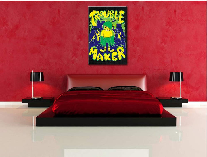 Dark Trouble-Maker black Leinwandbild Bild auf Leinwand, XXL riesige Bilder fertig gerahmt mit Keilr