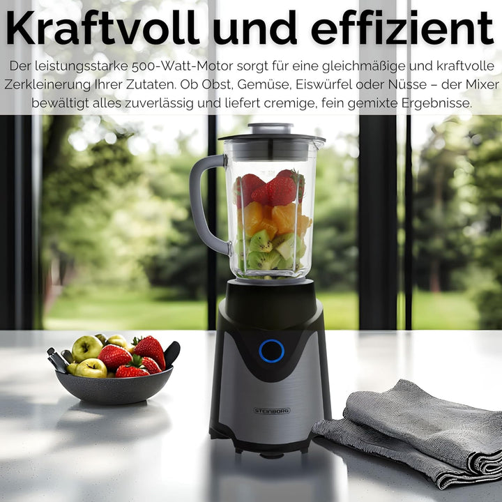 Steinborg® Standmixer mit To-Go Becher Mixer Smoothie Maker 500 Watt 600 ml Glaskrug + 570 ml To-Go