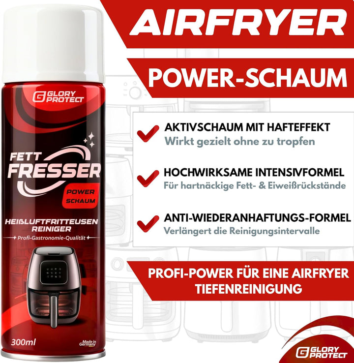 Airfryer-Reiniger Power-Schaum für Heissluft-Fritteuse und Backofen | Starker Fettlöser mit Hafteffe