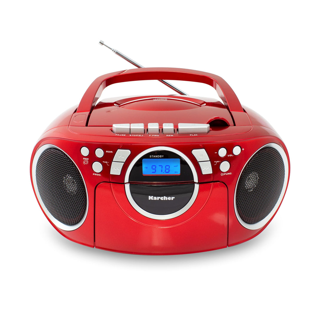 Karcher RR 5042-R tragbares CD Radio/Boombox mit CD-Player und Kassettenspieler (UKW, Batterie-/Netz