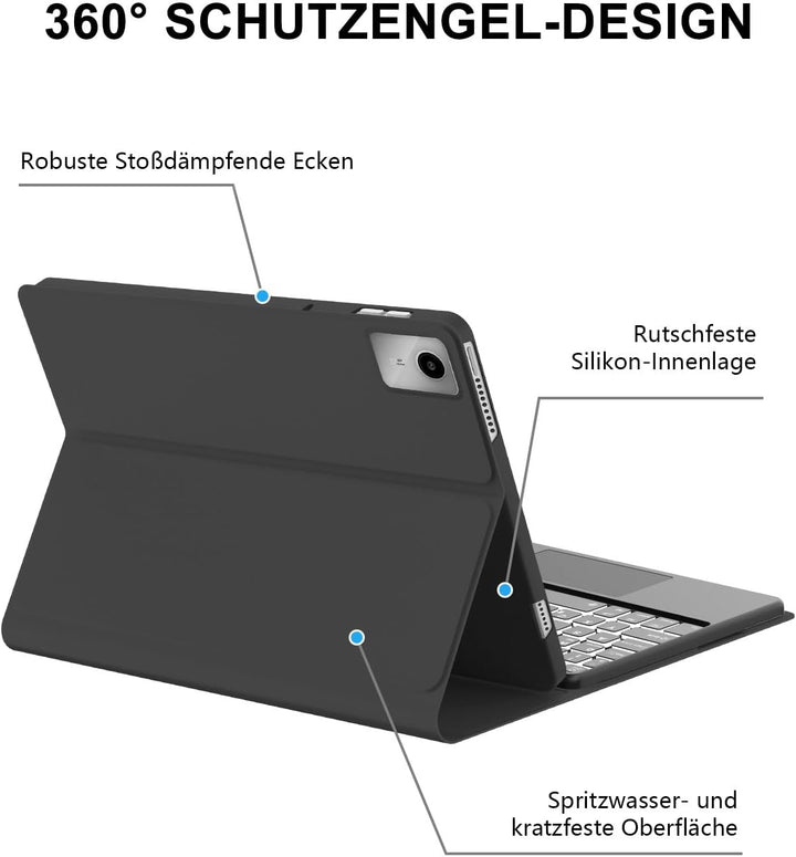 JADEMALL Für Lenovo Tab M11 Hülle mit DE Tastatur für 11 Zoll 2024 TB330FU, 7-Farben Beleuchtung Mit