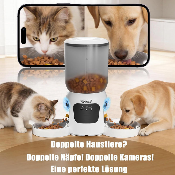 WLAN Smart Haustierfutterautomat mit Dual-Kamera & Doppel-Napf – 6L Automatischer Futterspender für