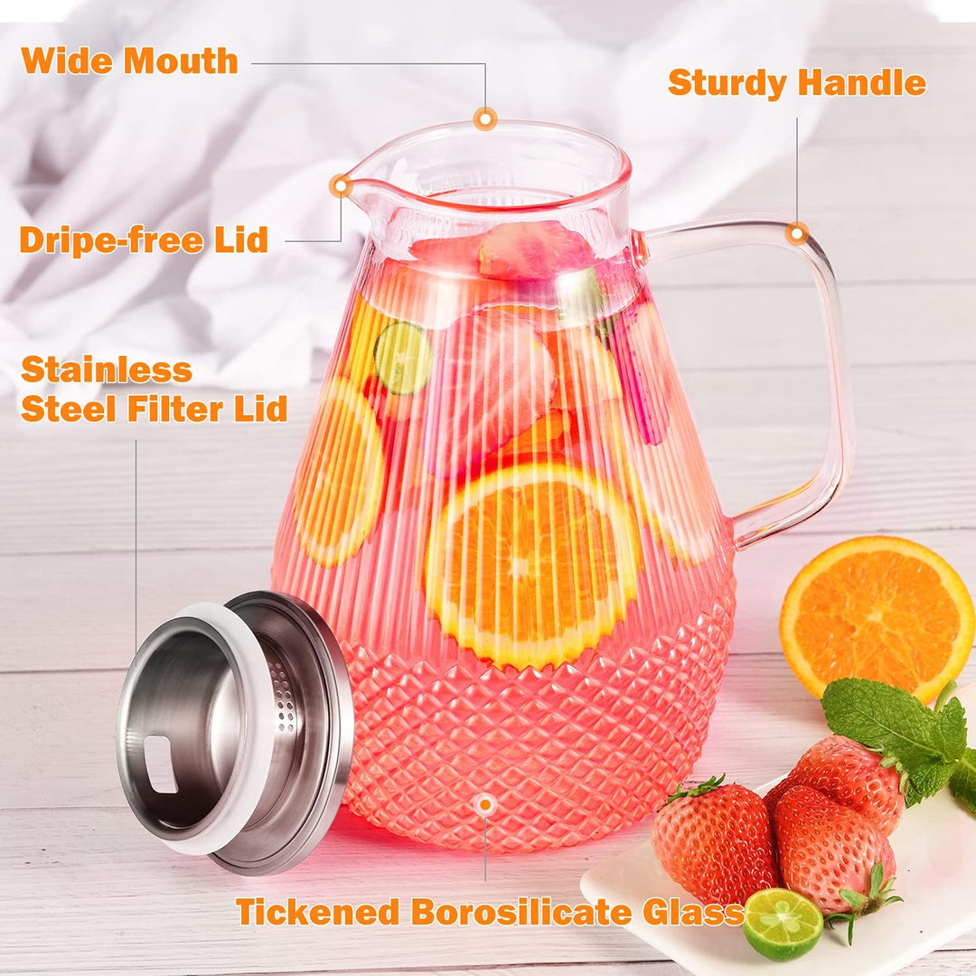 Wasserkaraffe, veecom Glaskaraffe mit Deckel 2.4L Karaffe, Glaskrug mit Deckel, Borosilikatglas Wass