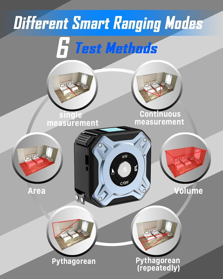 Laser Massband 2-in-1, 40m Laser Entfernungsmesser & 5m Massband, USB-C Aufladung Lasermessgerät, HD