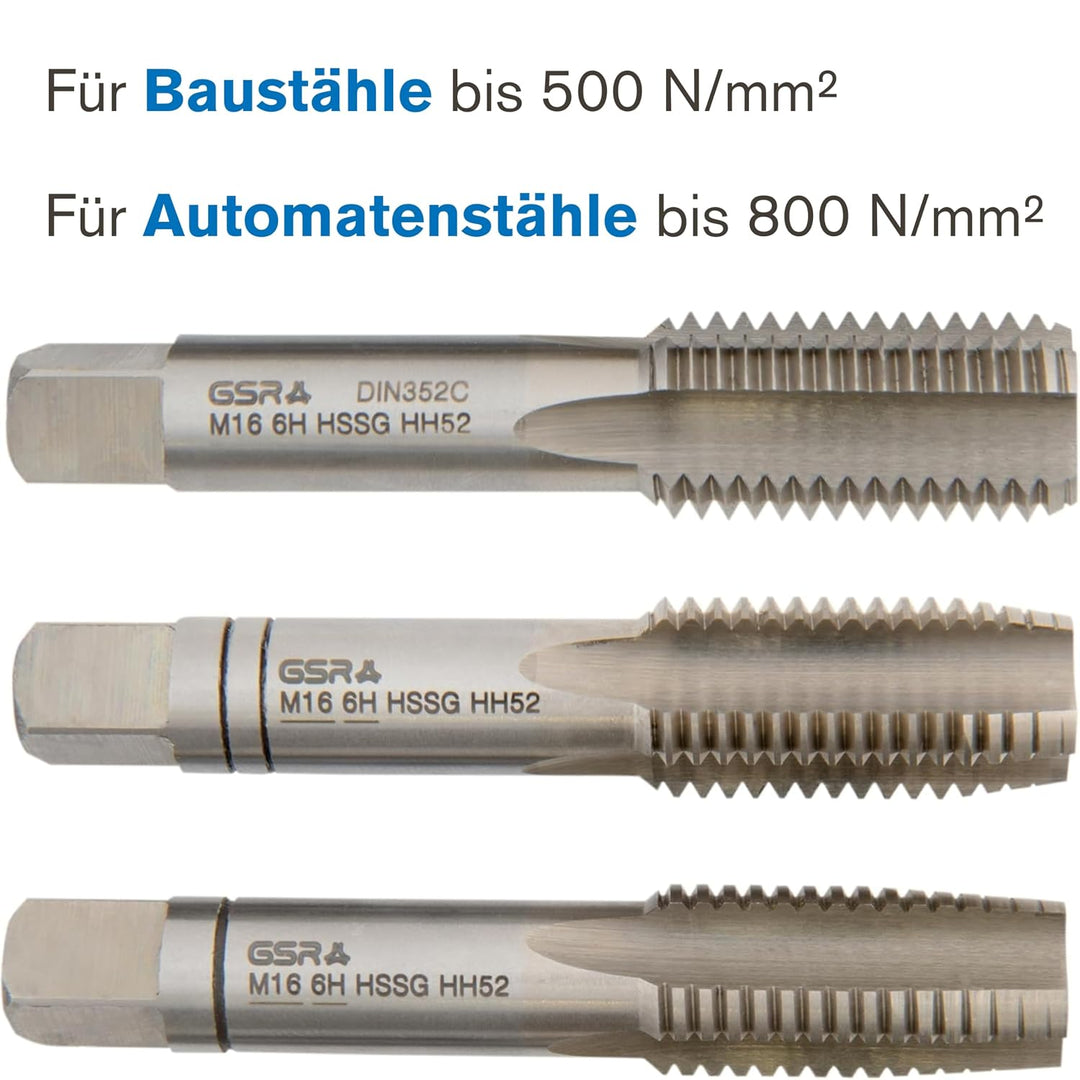 PROFI Gewindebohrer M16 Satz HSSG 3 teilig, Gewindeschneider | Vor-, Mittel- und Fertigschneider | H