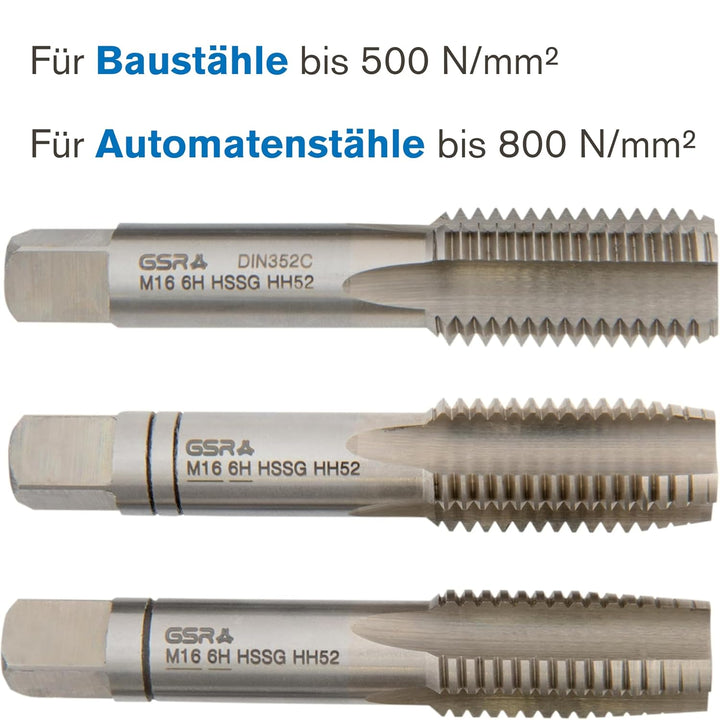 PROFI Gewindebohrer M16 Satz HSSG 3 teilig, Gewindeschneider | Vor-, Mittel- und Fertigschneider | H