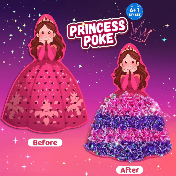 Poke Art Bastelset Kinder mit LED-Basis, Prinzessin DIY Kreativset, Schmutzfreies Basteln für Mädche