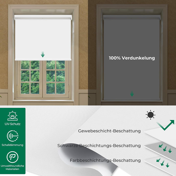 Allesin Elektrische Rollos Innen, Verdunklungsrollo mit Fernbedienung &amp; Leiser Motor, B45 x H150 cm