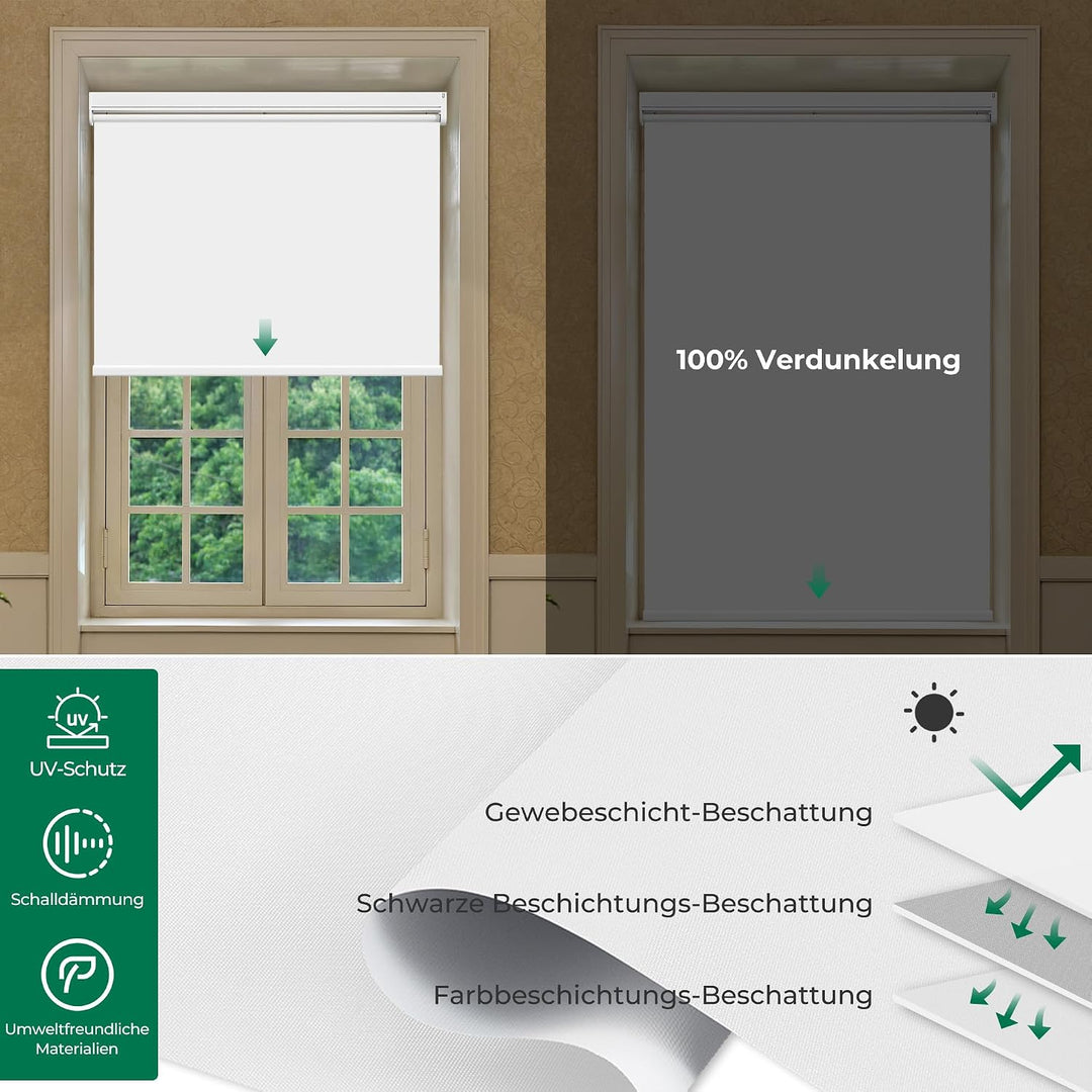 Allesin Elektrische Rollos mit Fernbedienung, Weiss Verdunklungsrollo, B60 x H120 cm weiss, Klemmträ