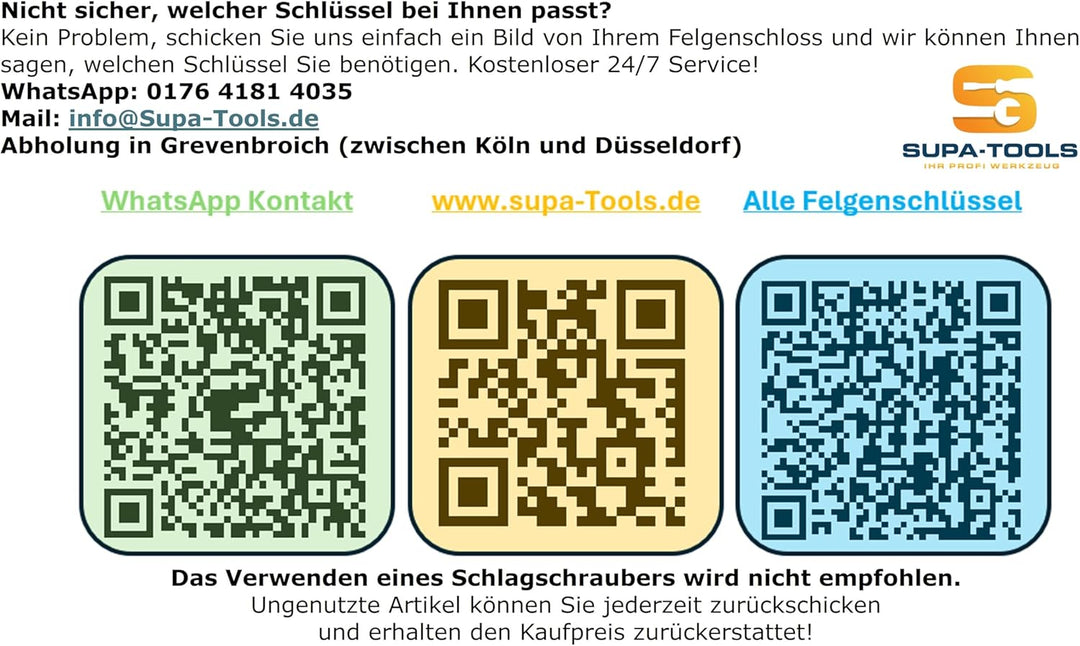 Supa-Tools Original Seat 549 Code J für Seat Cupra Felgenschloss Nuss Felgenschlüssel Radsicherung