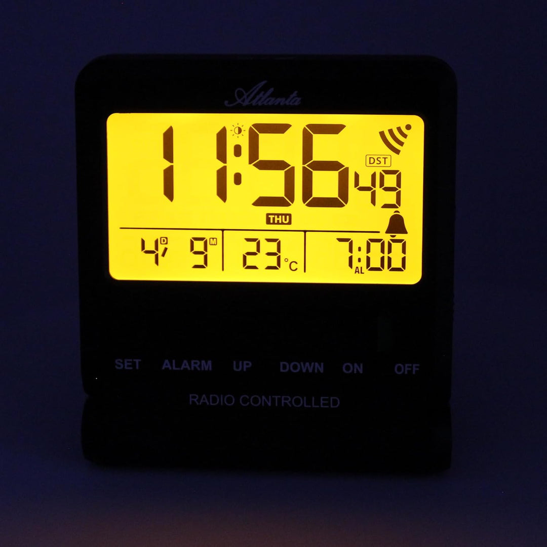 Atlanta Funkwecker Digital LCD Reisewecker Licht Snooze Temperatur - 1805/7 Schwarz