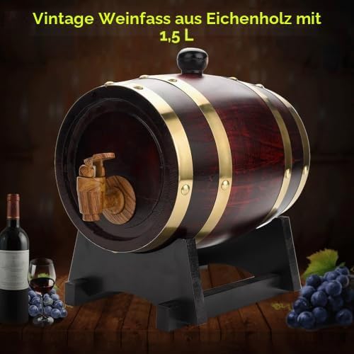 Holzfass Weinfass, Kleines Holz-Fass, Fass Mit Hahn Für Für Whisky, Brandy, Säfte, Limonade 1.5l / 3