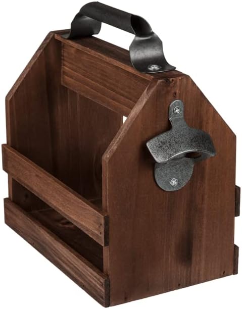 Out of the blue Flaschenhalter aus Holz für 6 Flaschen à 33 cl mit Flaschenöffner aus Metall
