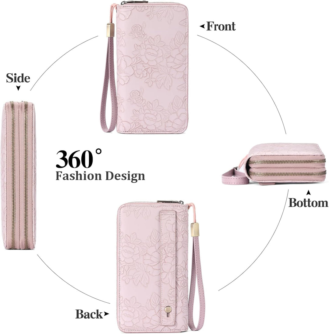 GAEKEAO Damen Geldbörse Gross aus Veganem Leder Mit Doppel Reissverschluss, RFID Schutz Clutch Geldb