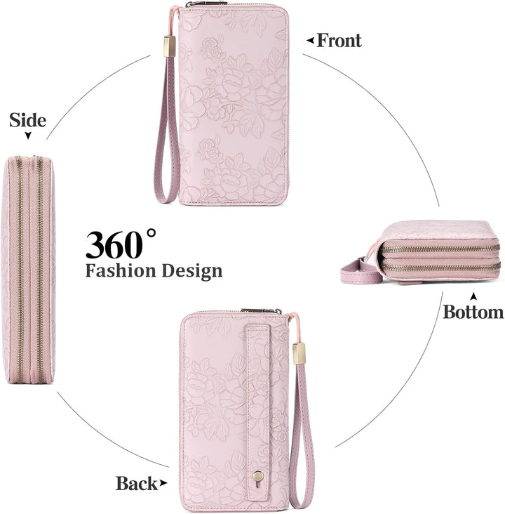 GAEKEAO Damen Geldbörse Gross aus Veganem Leder Mit Doppel Reissverschluss, RFID Schutz Clutch Geldb