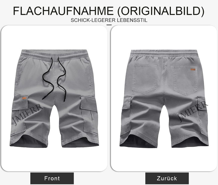 JMIERR Kurze Hosen Herren Baumwolle Cargo Shorts Herren Sommer Freizeithose mit Taschen S C Grau, S