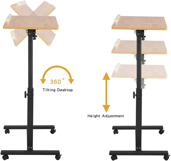 HUOLE Stehpult Höhenverstellbarer Schreibtisch/Mobiler Stehtisch mit 4 Rollen, Steh-Sitz Schreibtisc