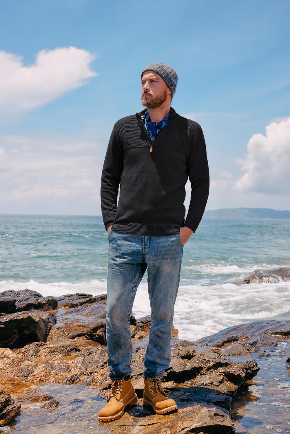 PaulJones Troyer Pullover Herren Strickpullover mit Reissverschluss und Stehkragen Arbeitspullover M
