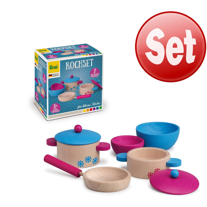 Erzi 10669 Kochset aus Holz, Kinderküche, Kaufladenartikel für Kinder, Rollenspiele