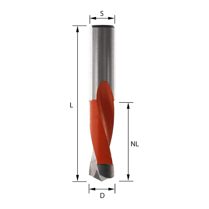 ENT 22770 Dübelbohrer HW, Schaft (S) 10 mm, Durchmesser (D) 5 mm, NL 27 mm, SL 27 mm, L 57,5 mm, Lin