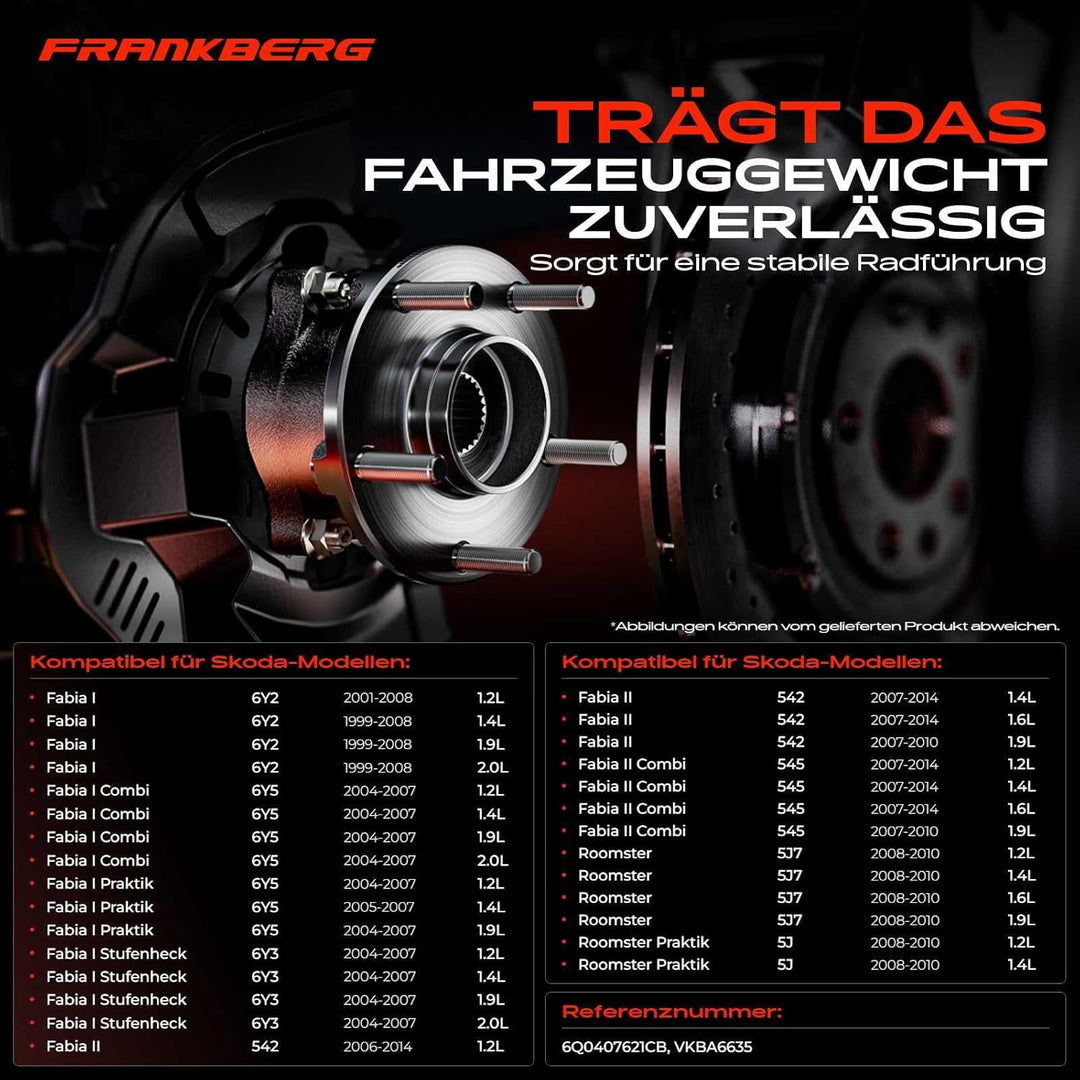 Frankberg 1x Radlager Radlagersatz Vorderachse unterstützt die ABS-Funktion Kompatibel mit Fabia I 6