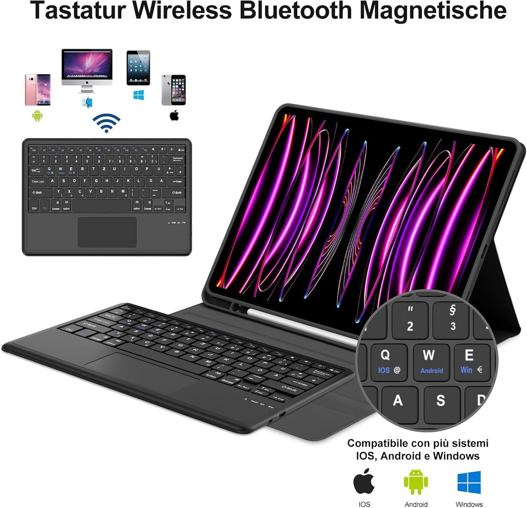 IVEOPPE Tastatur Hülle für iPad Pro 12,9 Zoll 6/5/4/3 Generation Con Touchpad, Magnetisch abnehmbar