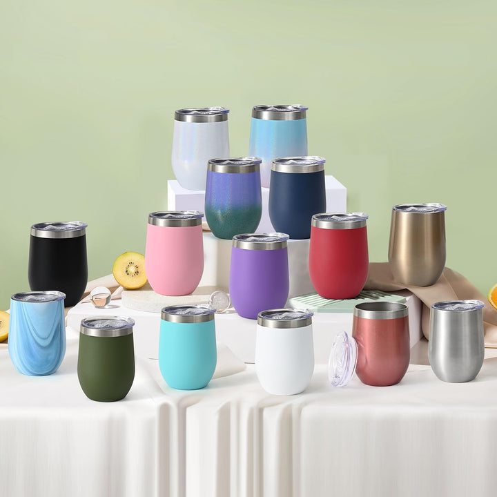 4 Stück Weinbecher Edelstahl, Stemless Weinbecher mit Deckel, Doppelwandige Unbreakable Travel Beche