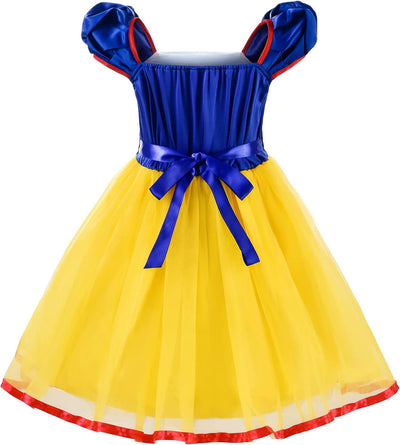 ReliBeauty Mädchen Elastische Taille Rückenfreie Prinzessin Kleid Kostüm, Gelb, mit Zubehör, 140 Gel