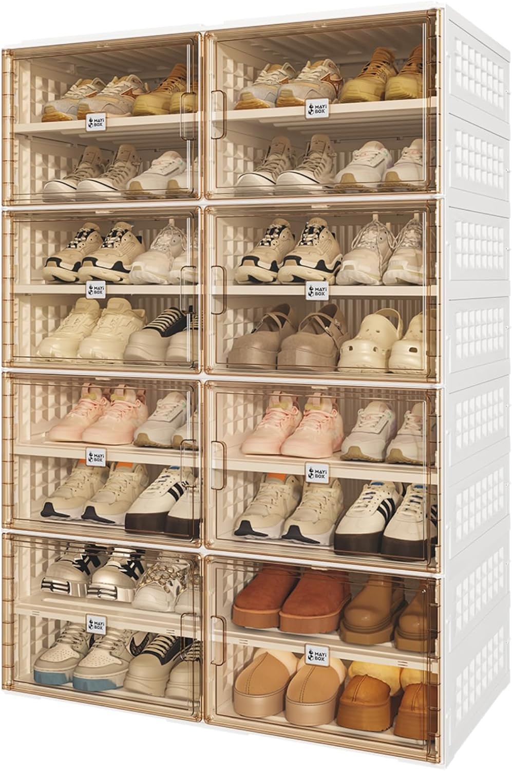 Grosser Schuhschrank,Transparente Schuhboxen,Schuhregal Platzsparend,Stapelbar, mit Magnetischer Tür