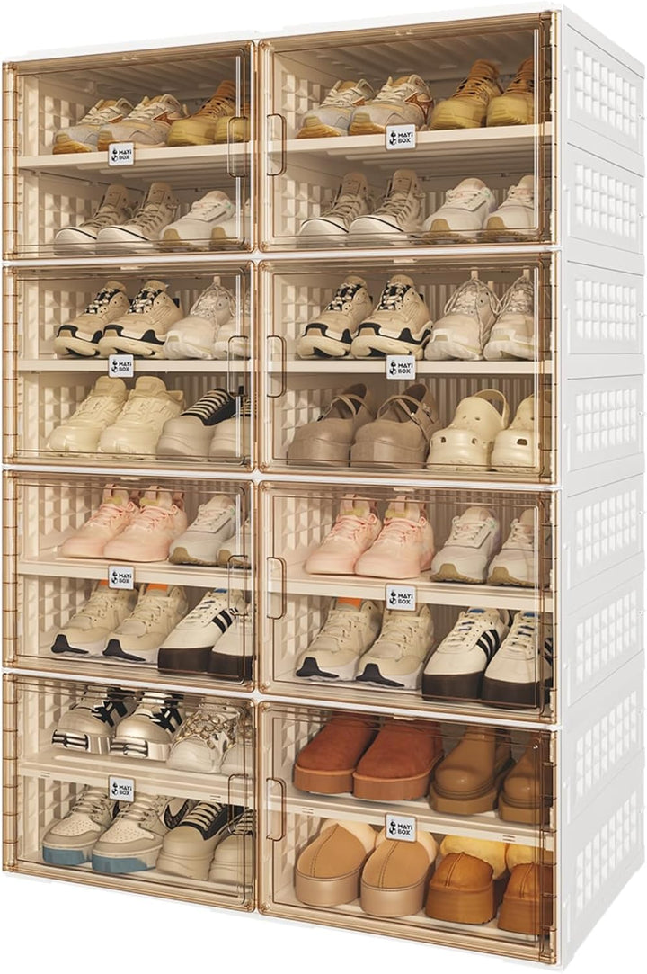 Grosser Schuhschrank,Transparente Schuhboxen,Schuhregal Platzsparend,Stapelbar, mit Magnetischer Tür